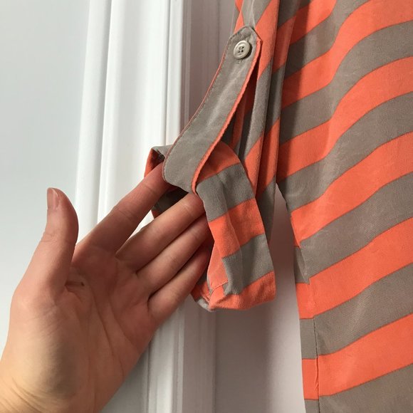 BCBGMaxAzria Orange and Grey Striped Silk Top 3/4 Sleeve (XS) - Picture 9 of 13